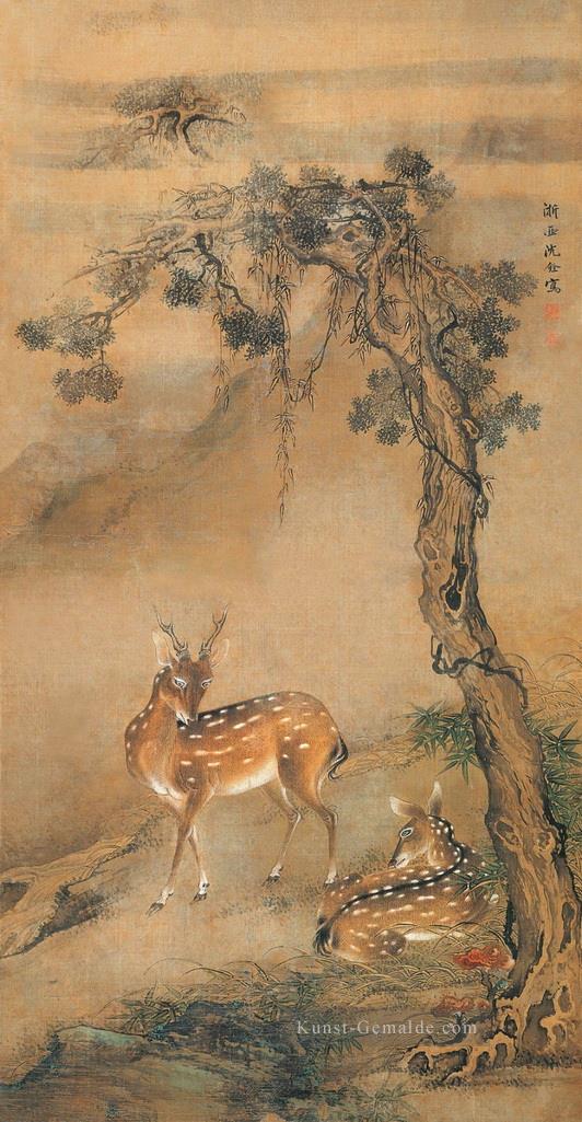 Shenquan Hirsch unter einem Baum Chinesische Malerei Ölgemälde